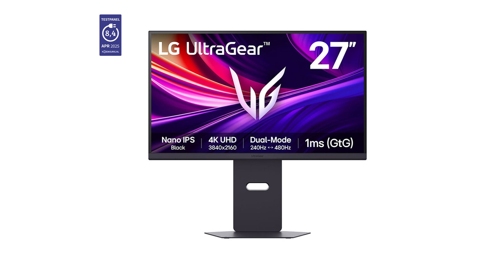 Vooraanzicht van LG UltraGear™ 27-inch 240Hz UHD 4K Nano IPS Black Gaming Monitor | 1ms (GtG), DP 2.1, DisplayHDR 600 27G850A-B